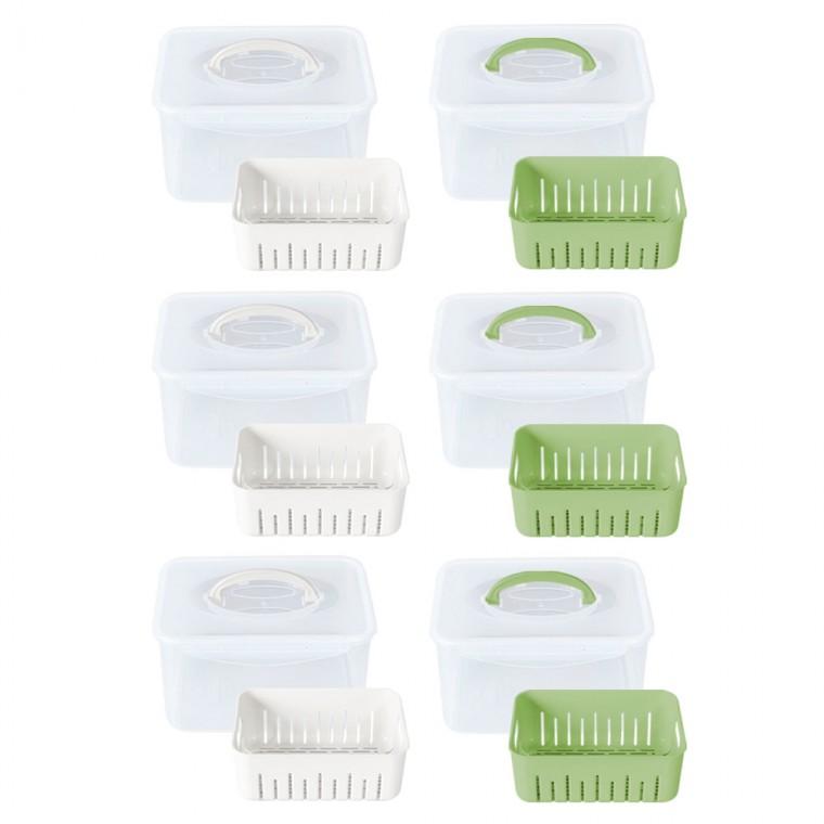 생담 채반 물빠짐 과일 채소 밀폐용기 5L 대형 6개 화이트 3p+그린 3p
