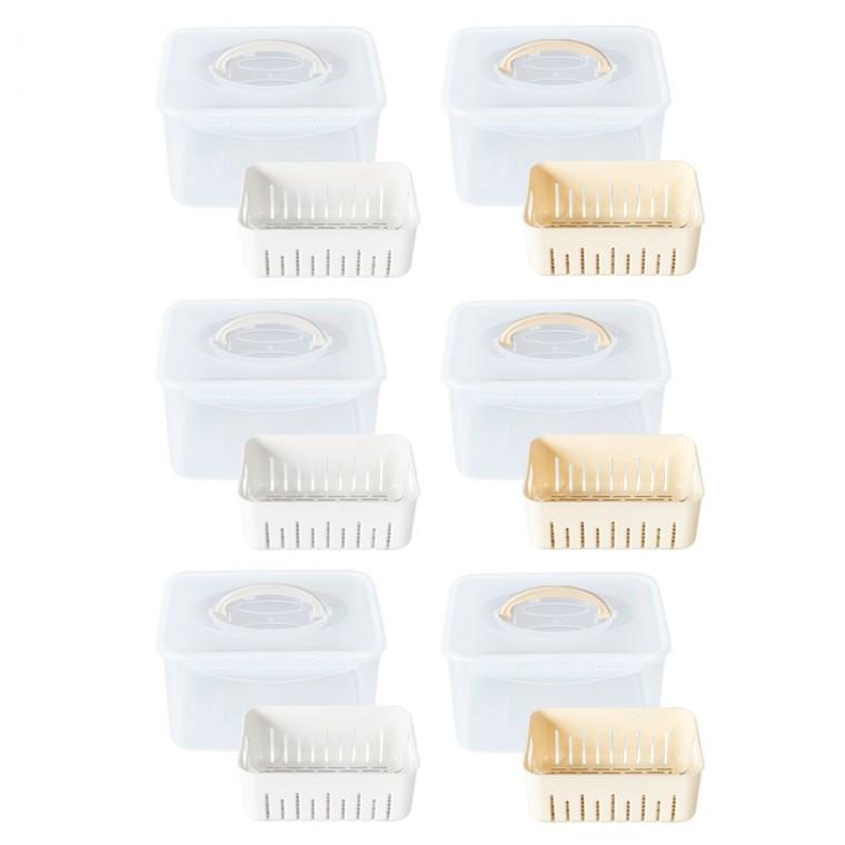 생담 채반 물빠짐 과일 채소 밀폐용기 5L 대형 6개 화이트 3p+아이보리 3p