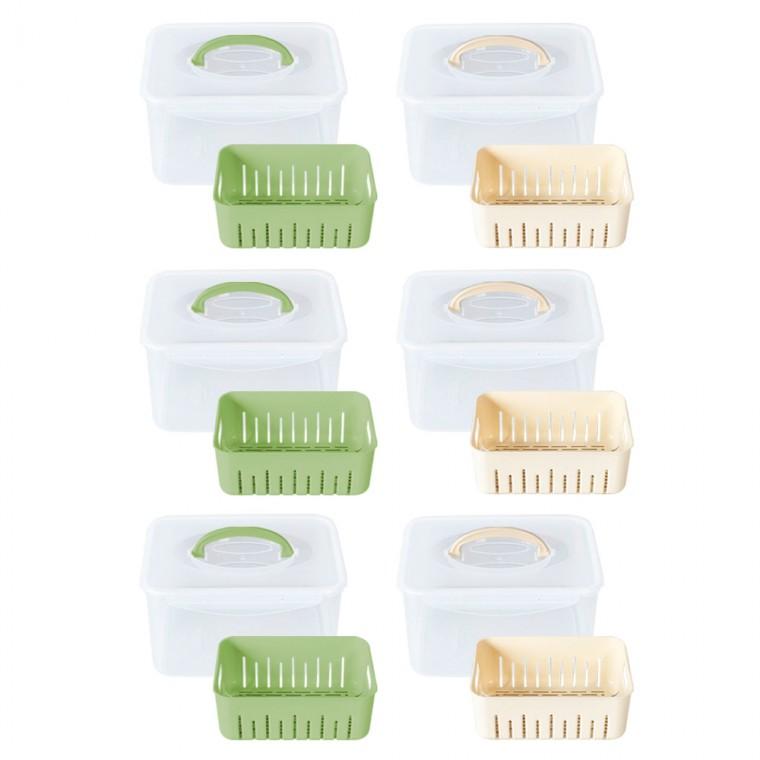 생담 채반 물빠짐 과일 채소 밀폐용기 5L 대형 6개 그린 3p+아이보리 3p