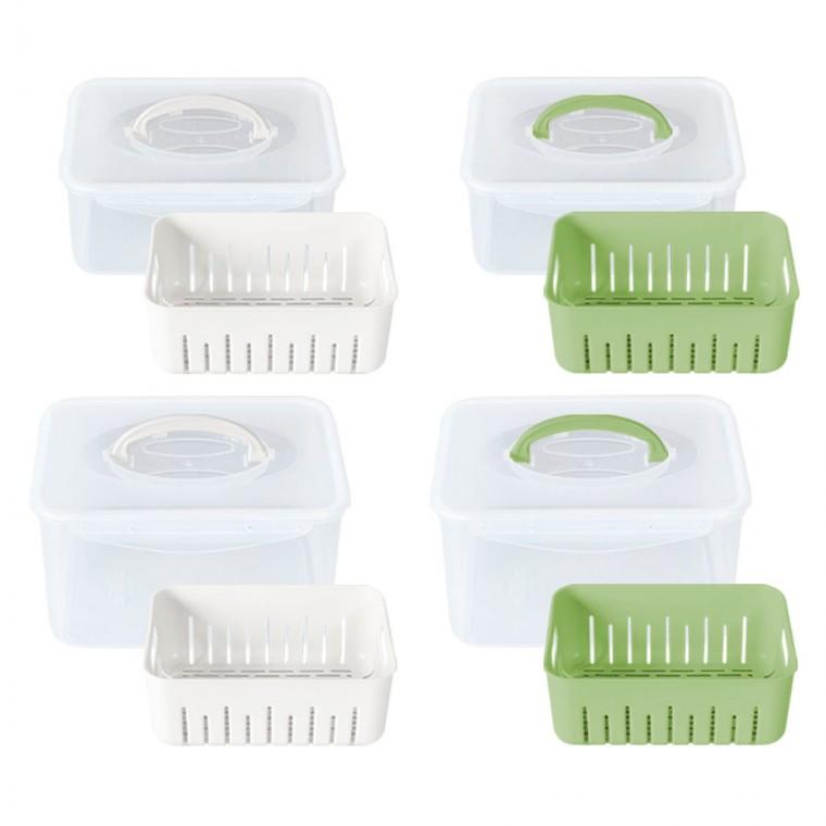 생담 채반 물빠짐 과일 채소 밀폐용기 2종 화이트 1set+그린 1set