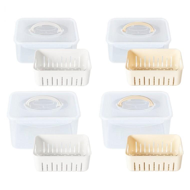 생담 채반 물빠짐 과일 채소 밀폐용기 2종 화이트 1set+아이보리 1set