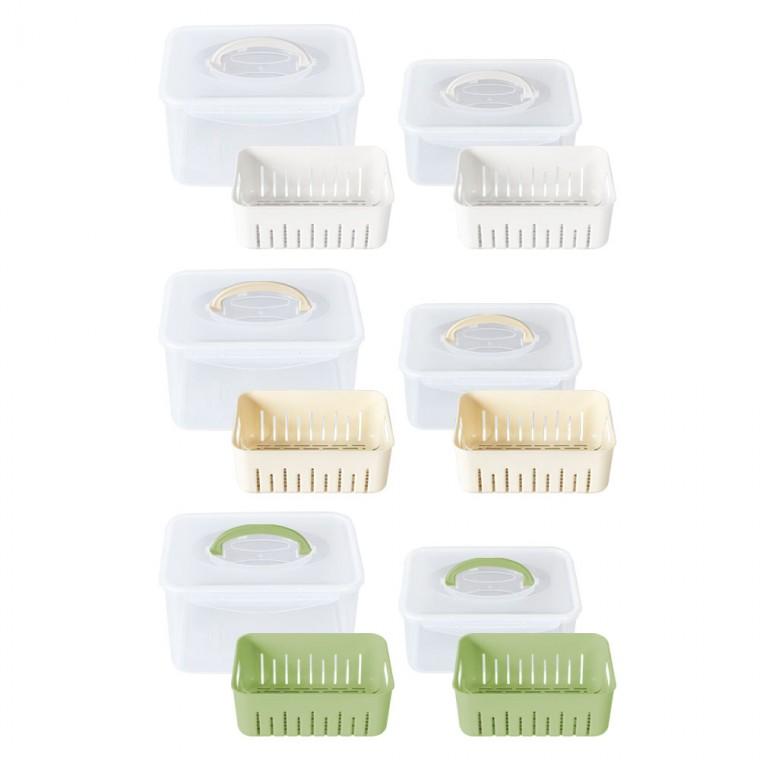 생담 채반 물빠짐 과일 채소 밀폐용기 2종 화이트 1set+그린 1set+아이보리 1set