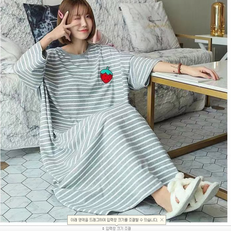 루즈핏 단가라 홈웨어 롱 원피스 일상복 원피스잠옷