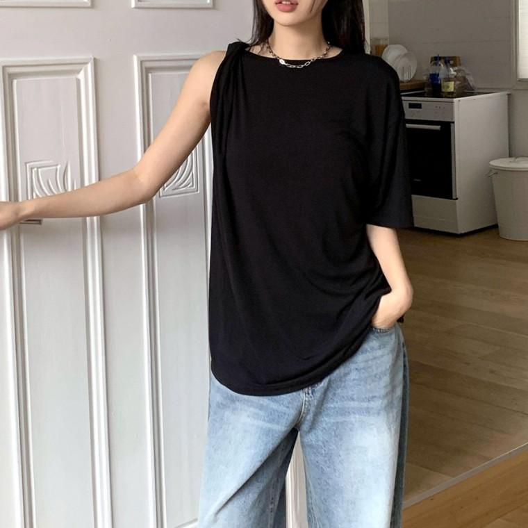 빅사이즈 레이온 언발 반팔 티셔츠