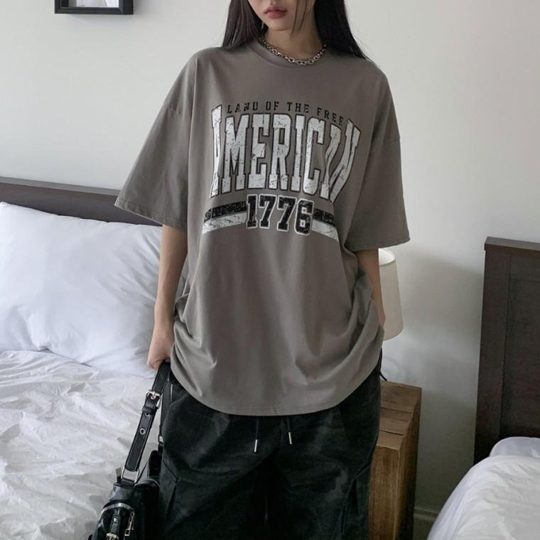 빅사이즈 아메리칸 레터링 쿨 반팔티셔츠