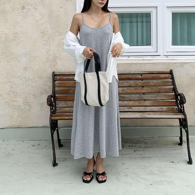 빅사이즈 맥시라인 A라인 민소매 롱원피스