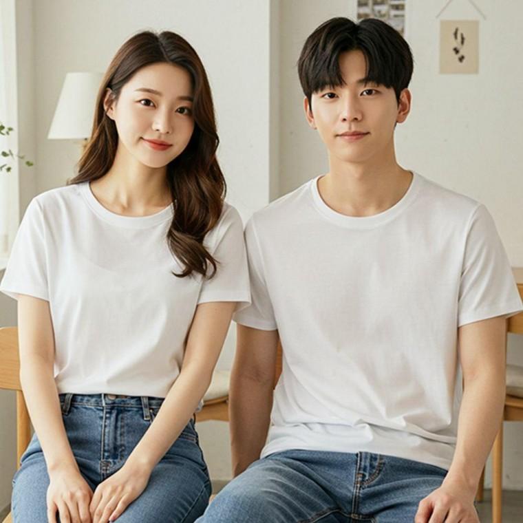 남자 여성 면 반팔 티 여름 무지 기본 티셔츠