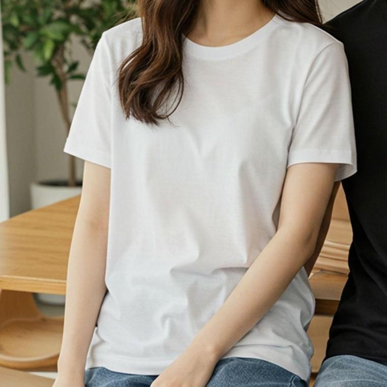 남자 여성 면 반팔 티 여름 무지 기본 티셔츠 흰색95