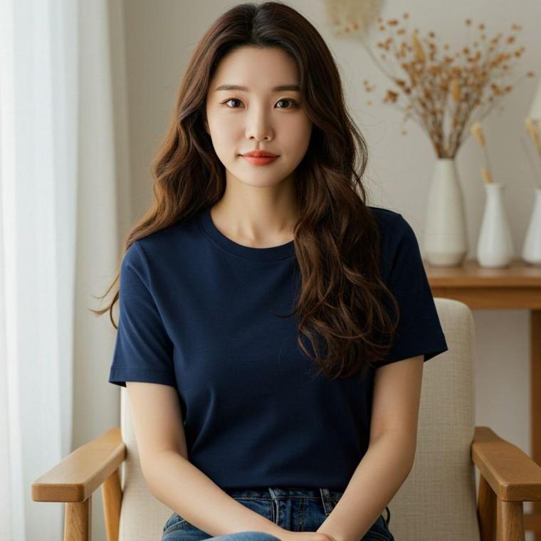남자 여성 면 반팔 티 여름 무지 기본 티셔츠 남색95