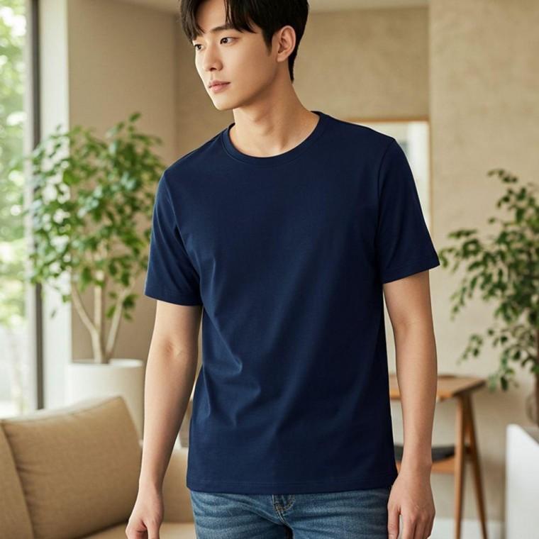 남자 여성 면 반팔 티 여름 무지 기본 티셔츠 남색100