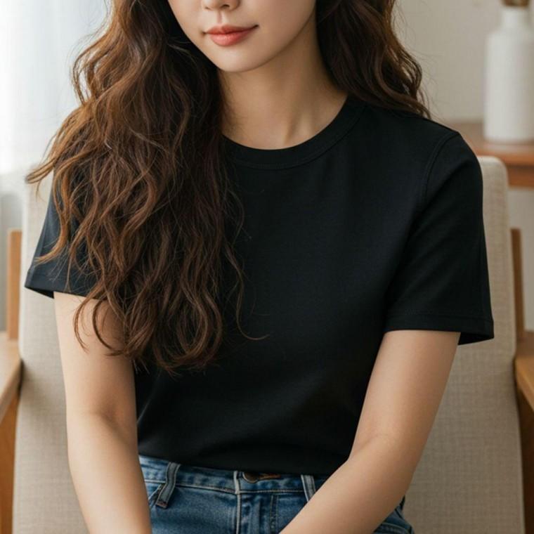 남자 여성 면 반팔 티 여름 무지 기본 티셔츠 블랙90