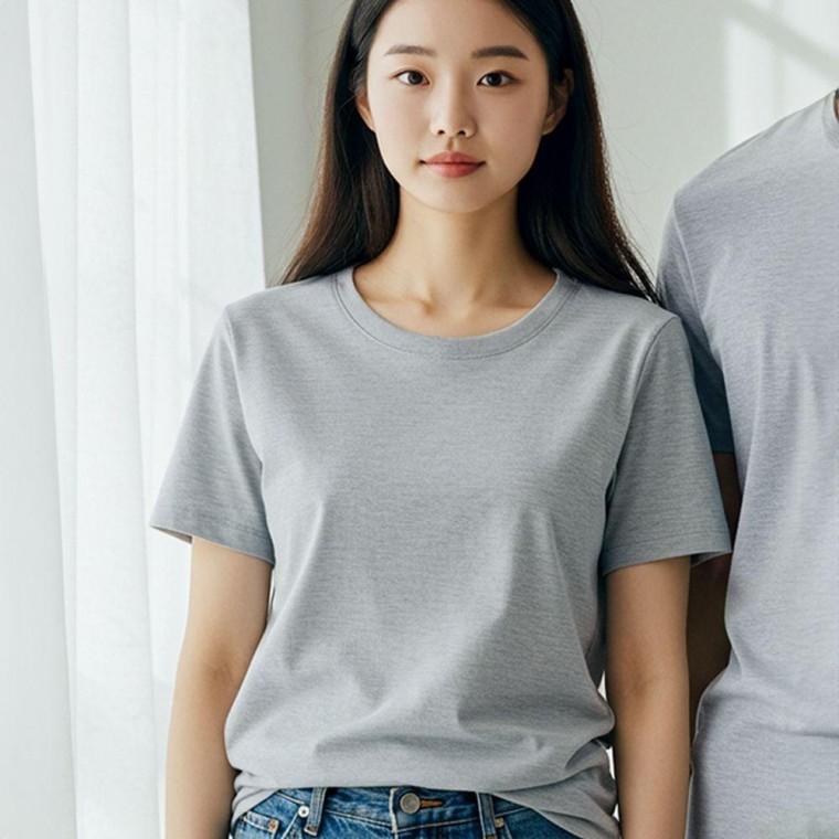 남자 여성 면 반팔 티 여름 무지 기본 티셔츠 회색90