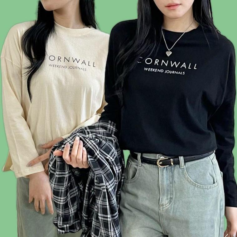 여자 봄 가을 레터링 면 티 긴팔 기본 티셔츠