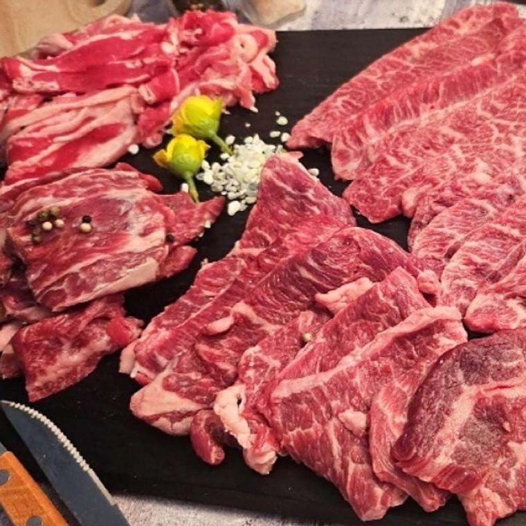 살치 갈비 부채 우삼겹 세트 1kg 구이용 소고기 모듬