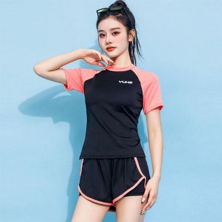휴가 팬츠 라인 래쉬가드 은창]스포티 바지 몸매보정 모노키니 여름 엣지 비치 비키니 수영복 세트 핑크