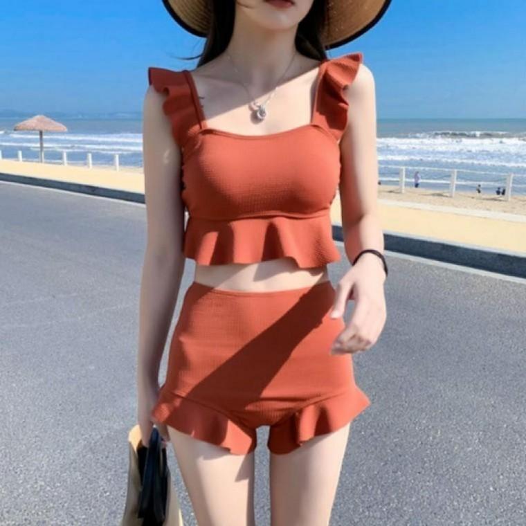 일체형 수영복 래쉬가드 모노키니 팬츠형 세트 투피스 프릴 비키니 치마