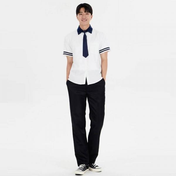 블랙 더블라인 남자 교복세트(셔츠 타이 바지) 교복