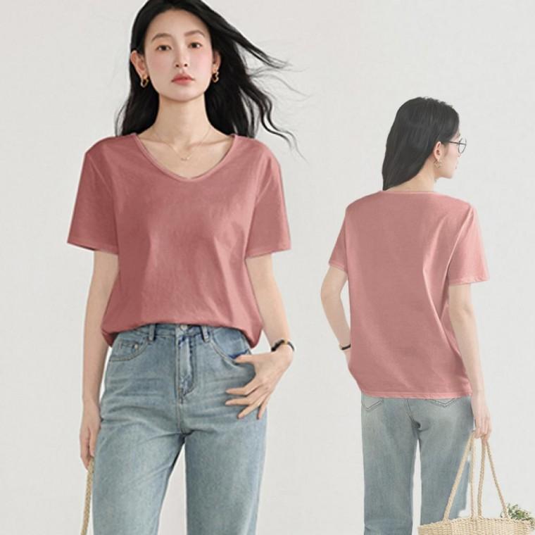 U넥 여자 반팔티 여성 여름 티셔츠 스판 옆트임 이너티