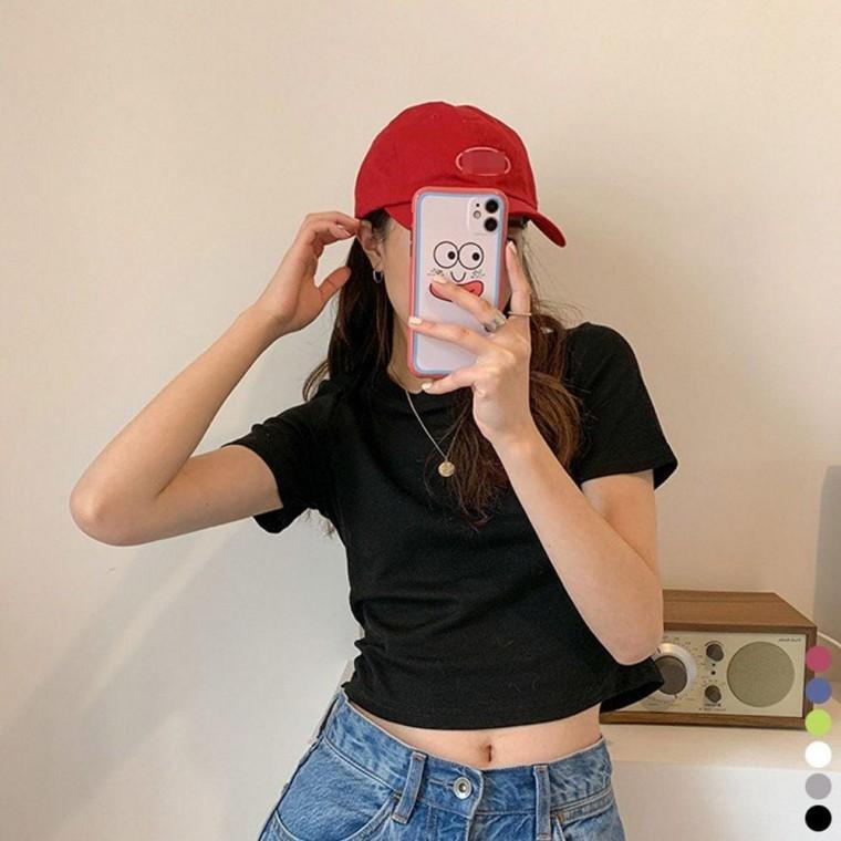 크롭티 6color 크롭반팔티 심플 데일리 무지 반팔크롭티 모두팜