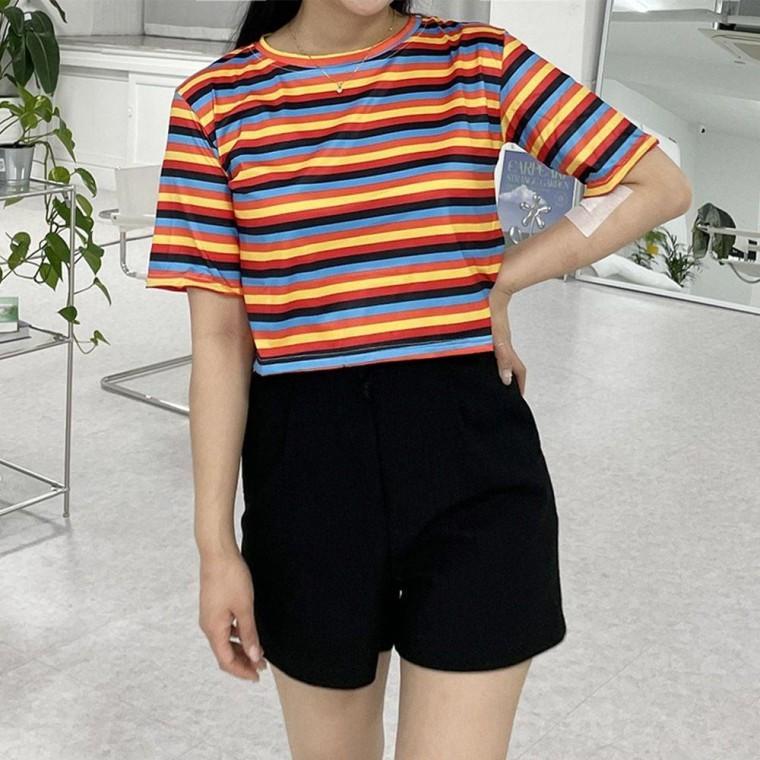 크롭티 스트라이프 스트라이프크롭티 모두팜