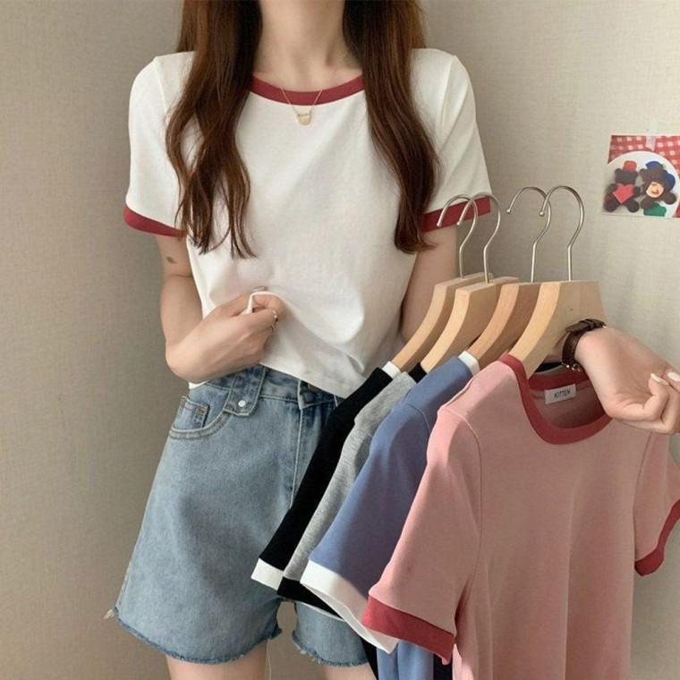 크롭티 라인 배색 배색크롭티 모두팜