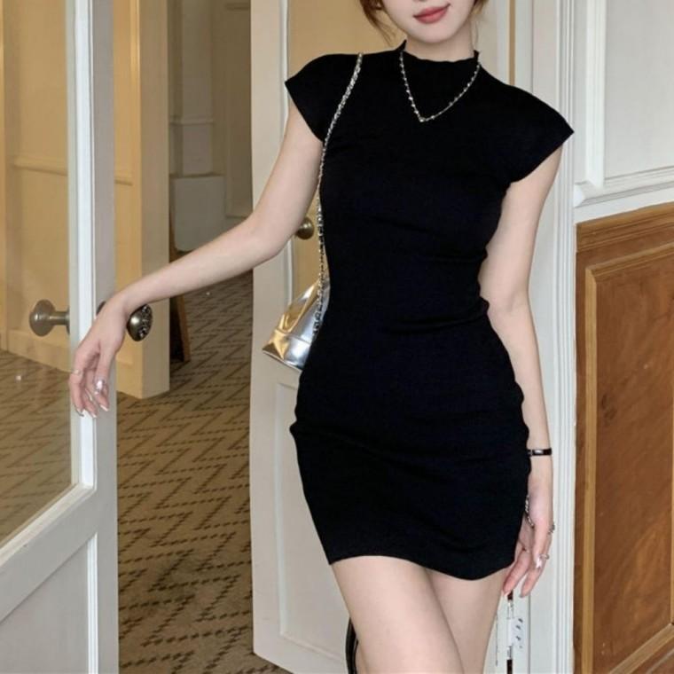 페미닌룩 미니 캡소매 라인 원피스 데일리룩 슬림