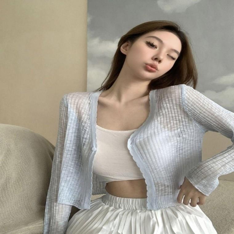 여자크롭가디건 디건 시스루 가 데일리 여자 크롭 카