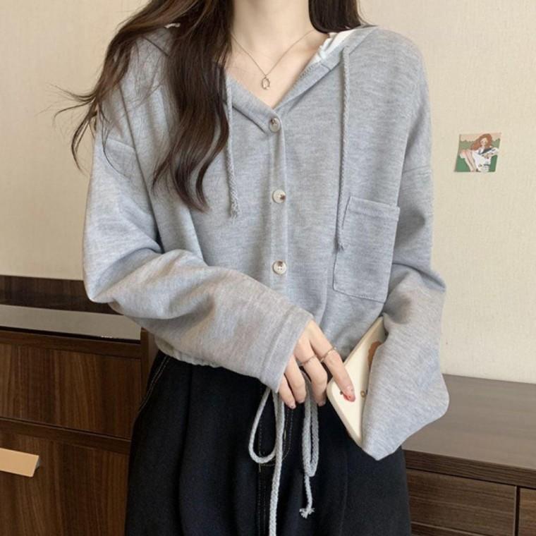 여자후드가디건 데일리 스트링 여자 가디건 후드 후드크롭