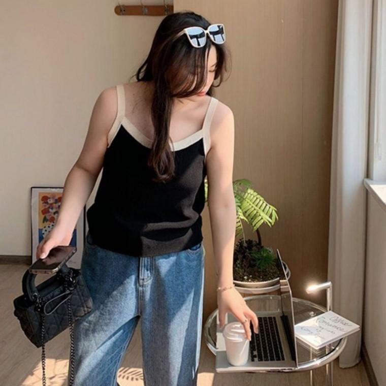 여성상의 데일리 이너 여성나시 민소매 여름 빅사이즈 베이직 배색 나시