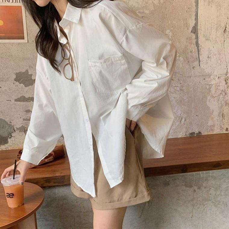 여성셔츠 여유핏 봄 긴팔셔츠 카라 컬러 데일리 커버업 여름 오버핏셔츠