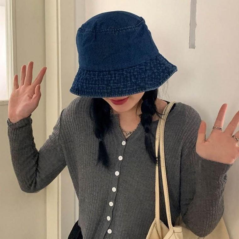 데님벙거지 벙거지 버킷햇 빈티지 색상 사계절 진한
