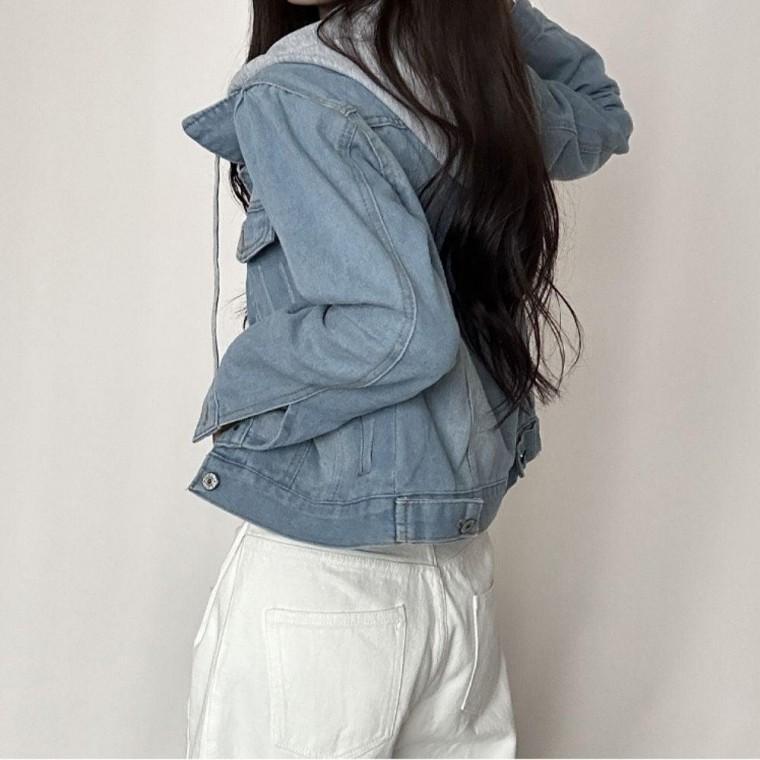 여성청자켓 후드 청 데일리 자켓 여자 데님 탈부착