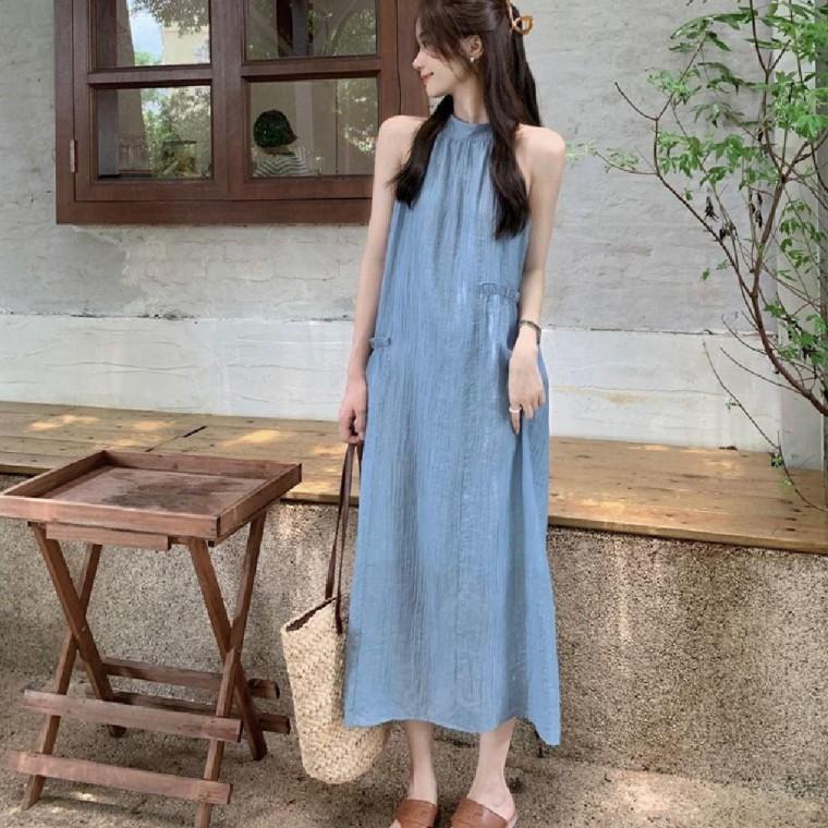 비치원피스 원피스 홀터넥 캐주얼원피스 민소매