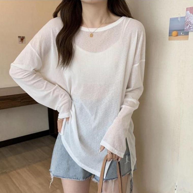 여성긴팔티 여자 여름 4컬러 라운드 루즈핏 봄 시스루티셔츠 가을