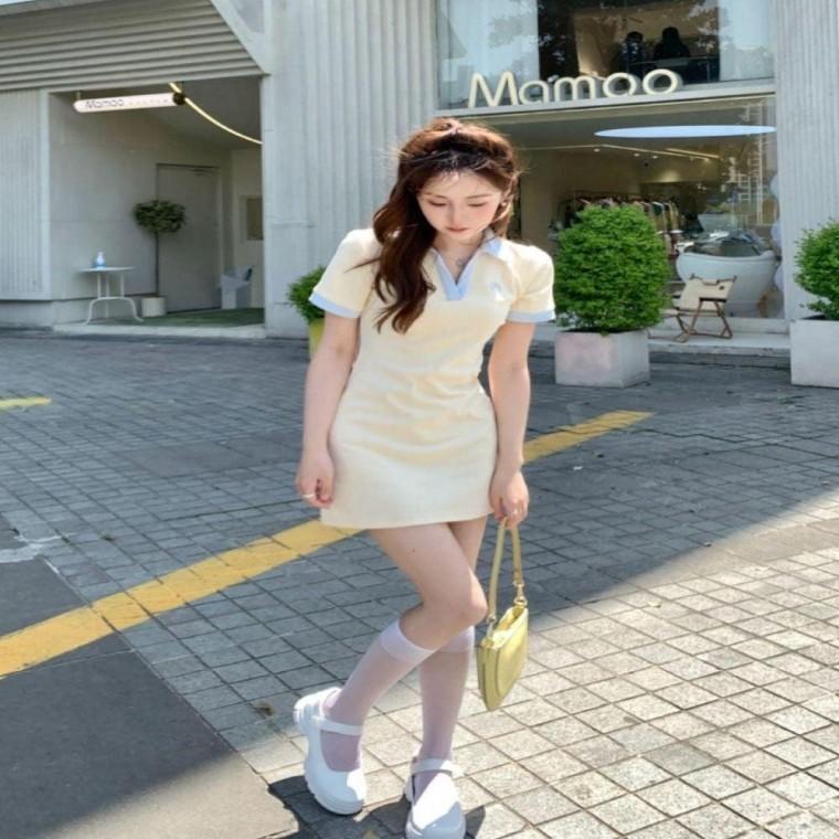 배색원피스 여성 데이트룩 배색 오픈카라 2컬러 캐주얼 캐주얼원피스