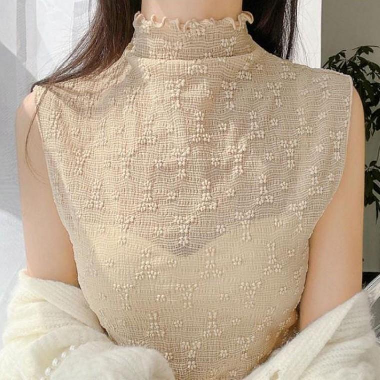 레이스티셔츠 여름 반폴라 4컬러 여성 시스루 플라워 프릴넥