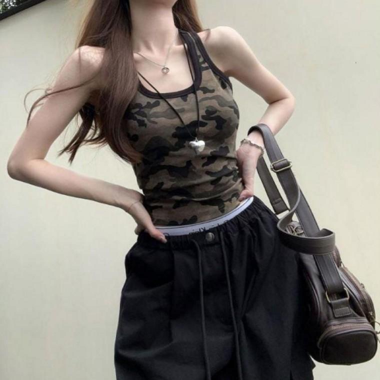 레이스티셔츠 밀리터리 민소매티 카모패턴 빈티지 여자