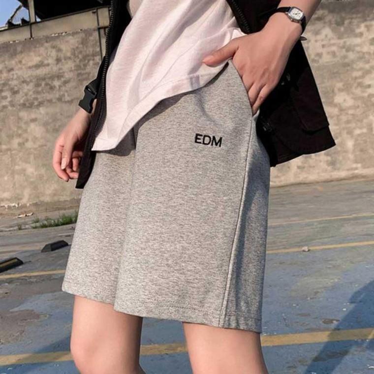 여성와이드반바지 자수 팬츠 하프 포켓 레터링 와이드 여성