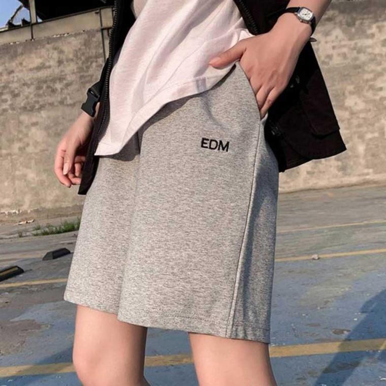 여성와이드반바지 자수 팬츠 하프 포켓 레터링 와이드 여성