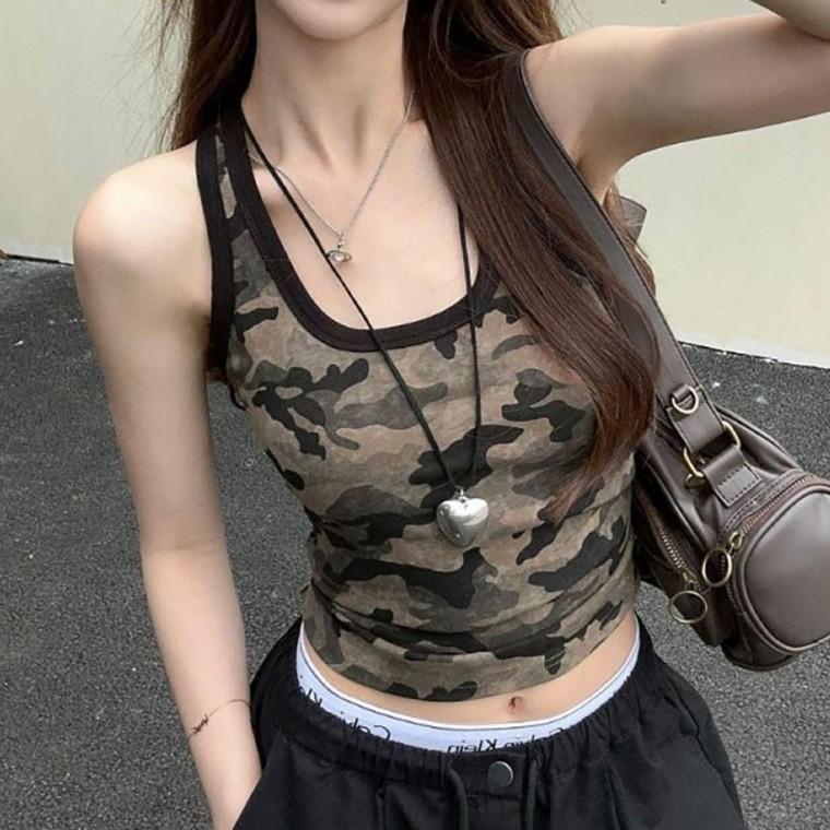 카모나시티 밀리터리 카모패턴 유넥 크롭나시티