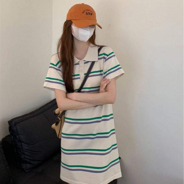HL] 원피스 스트라이프 미니 코지핏 카라 하객룩