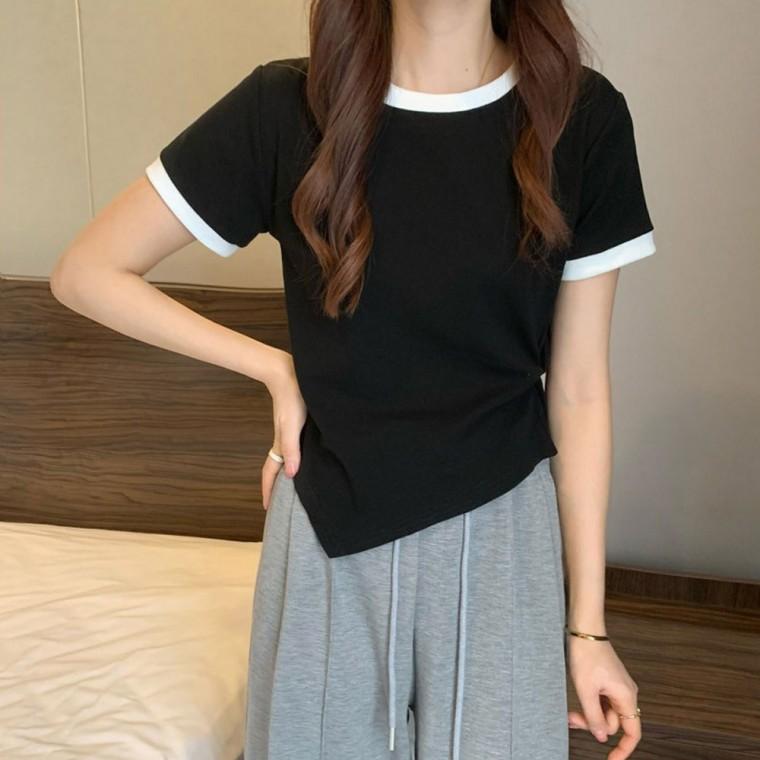 HL] 티셔츠 허리잘록 사선 옆꼬임 반팔 캐주얼 기본핏
