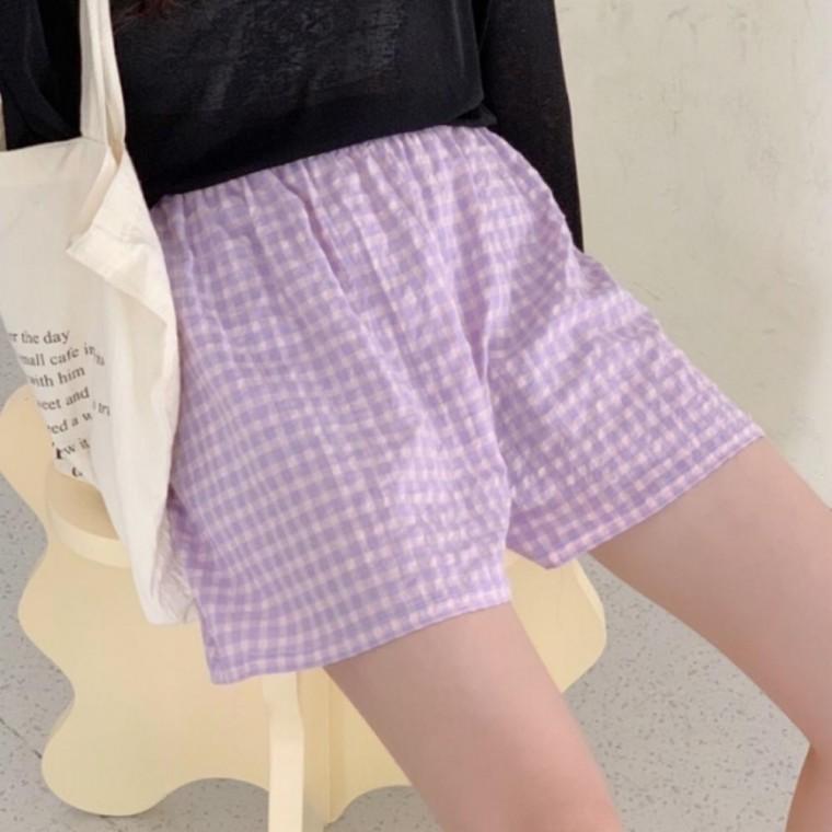 여성 여름 데일리 체크 플라워 숏팬츠 홈웨어 잠옷 바지