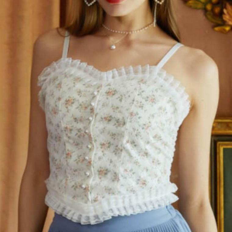 크롭 플라워 레이스 프릴 끈나시 런닝 이너나시 캐미솔
