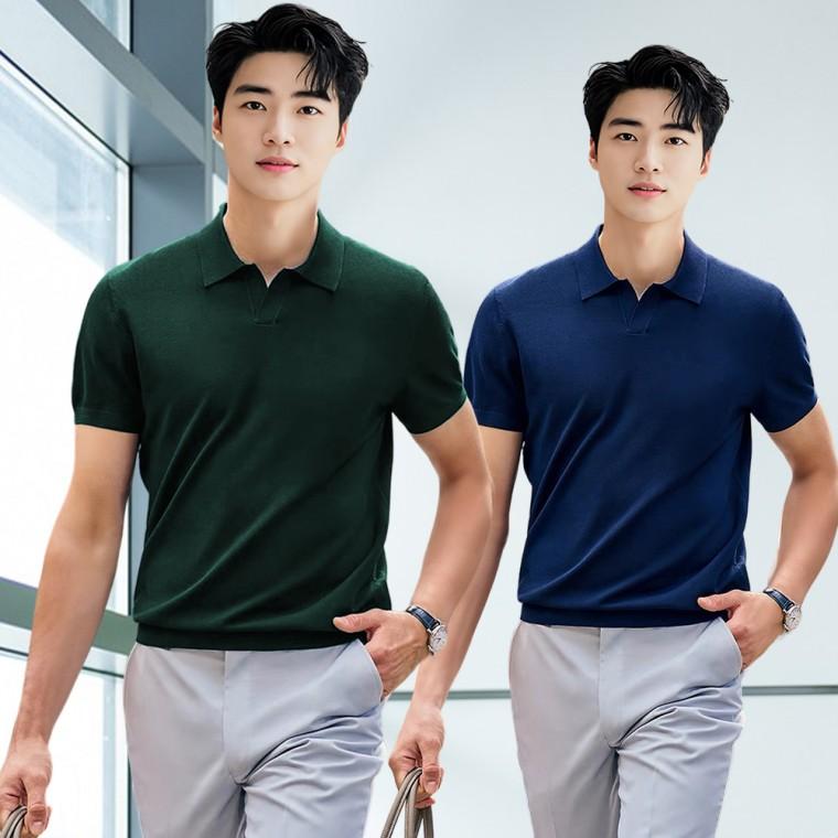 남자여름옷 5컬러 머슬핏 반팔니트 카라 V넥 티셔츠