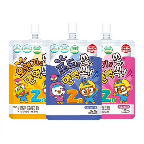 뽀로로 아연담은 면역 쏙 100ml (10개) 딸기맛 포도맛 오렌지맛 택1