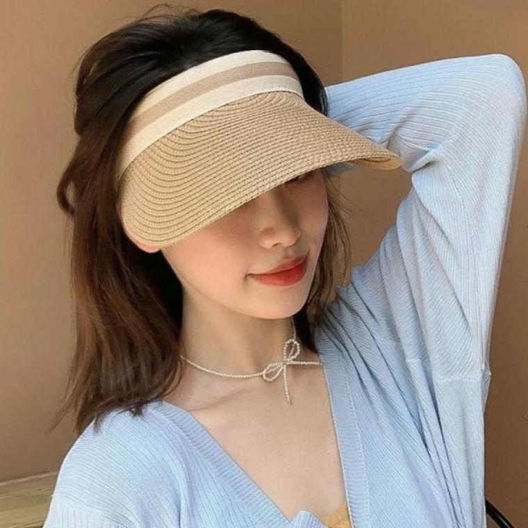 라탄 여성 썬캡 라피아 밀짚 모자 여자 선캡 3colors