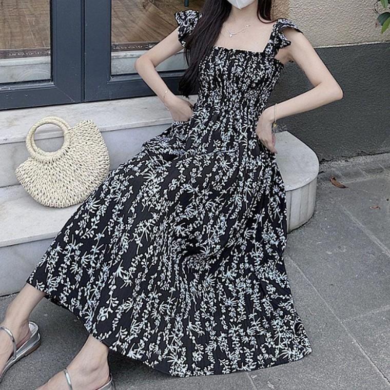플라워 꽃패턴 찰랑 여성용 화사한 데이트룩 롱원피스 캐주얼 원피스 여름 롱원피스 시원한 원픽 셀파