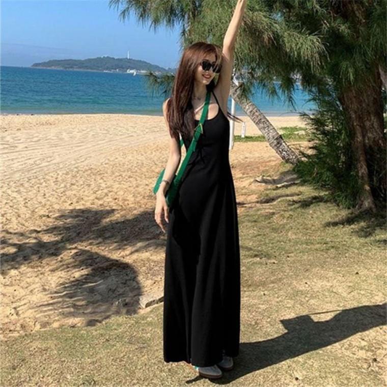 A라인 여름 롱원피스 드레스 캐주얼 레이온 시원한 휴양지룩 맥시 원피스 끈나시 비치 소재 원픽 셀파