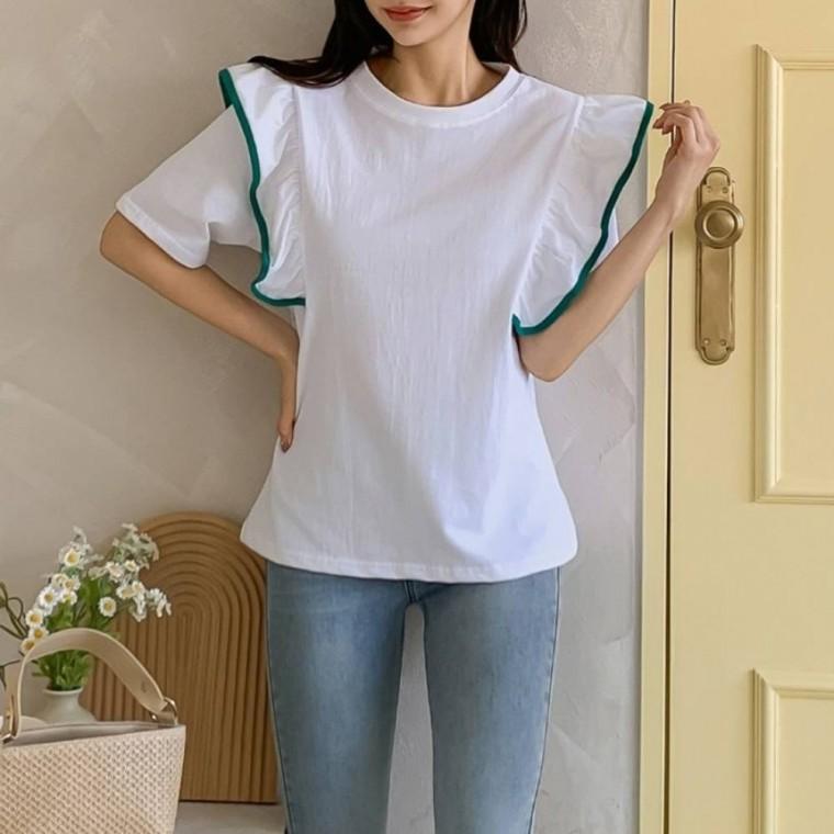 HL] 반팔티 루즈핏 빅사이즈 프릴포인트 반팔티셔츠